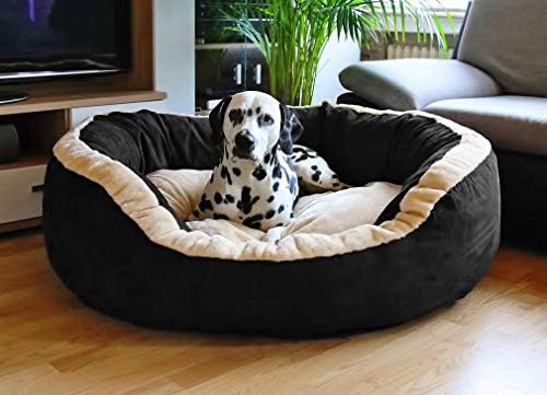 Fluffy's Luxurious Polyester Filled Soft Dual Colour Dog/Cat Bed, (Medium, Black)