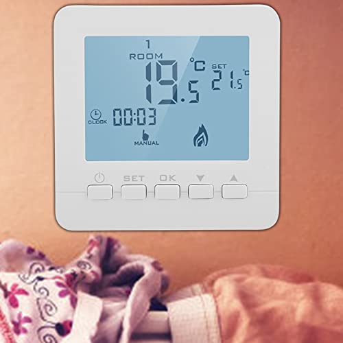 Smart Temperature Controller 5A, Digital LCD Display, Programmable Thermostat with Children Lock Protection and Data Memory Function