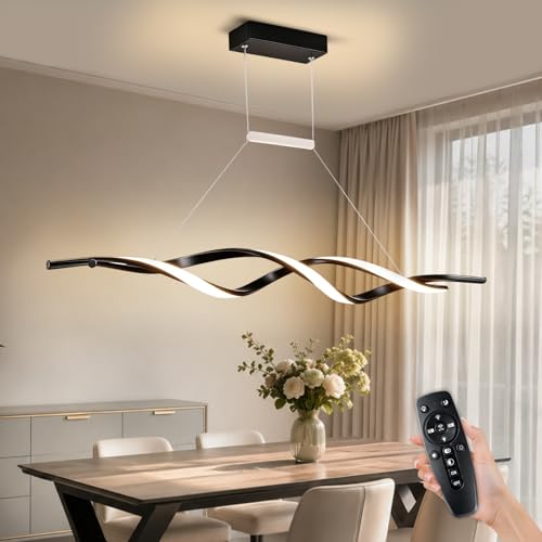 AUTOFAST Lampara de Techo Colgante 56W 100cm, Regulación Continua, Control Remoto, Diseño Ondulado Modernas, Lampara Colgante LED para Interior de Casas para Sala, Comedor, Recamara, Cocina