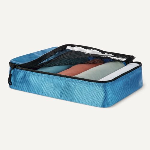 4-teiliges Packwürfel-Reisezubehörset, Gepäckorganizer mit doppeltem Reißverschluss, Netzoberseite, 100% Polyester, klein/mittel/groß/schmal, himmelblau (früher Amazon Basics)