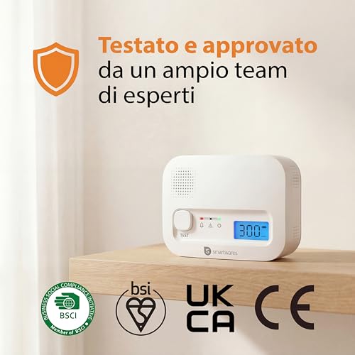 Smartwares Carbon Monoxide Detector – 10 Year Sensor – Batteries from 3 Years – with Display and Test Button – FGA-13041