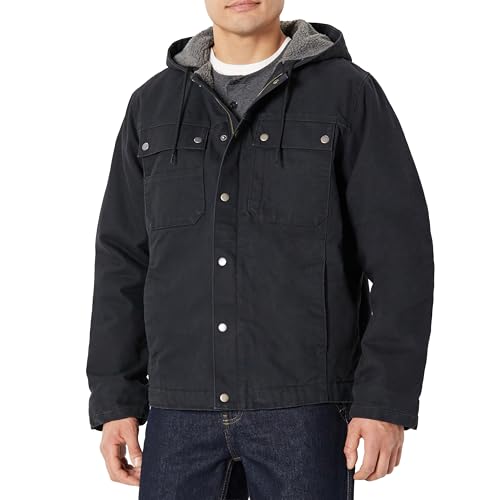 Amazon Basics Men's Insulated Relaxed Fit Hooded Workwear Jacket, Black, Medium