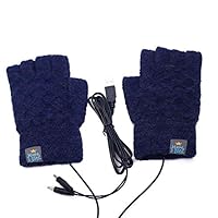 Teerwere Heated Gloves USB Powered Heating Pattern Knitting Heated Gloves Fingerless Hands Warmer Mittens Laptop Computer Warm Gloves for Women Men for Cold Weather (Color : Blue, Size : Free Size)