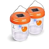 HENSITA Wasp Trap - Effective and Reusable Insect Traps Outdoor for Trapping Wasps, Hornets, Yellow Jackets, Mosquitoes, Flies and Bugs - Solar Powered Wasp Killer with UV LED Light (2 Packs)