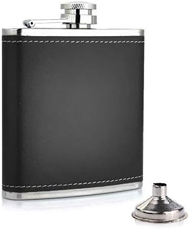 ICY SHOTS Men's and Women's Blenders Choice Stainless Steel and Stitched Leather Hip Flask 8 Oz (236 ml), Liquor Hip Flasks Bottle with Funnel - Designer Alcoholic Beverage Holder Set
