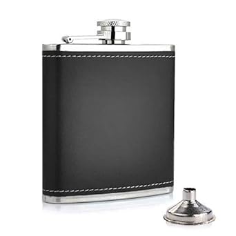 Icy Shots Stainless Steel and Stitched Leather Hip Flask 8 Oz (236 Ml)
