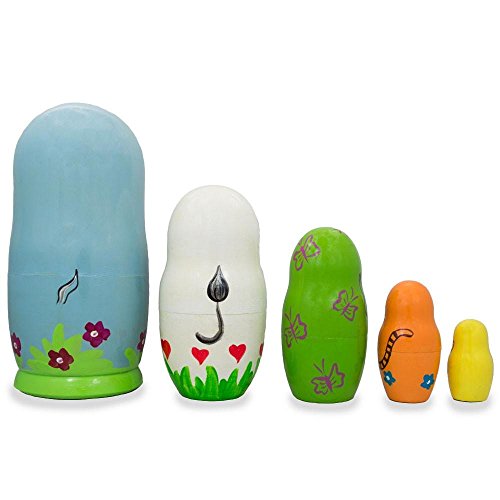 6" Set of 5 Hippo, Zebra and Tiger Wooden Animal Nesting Dolls