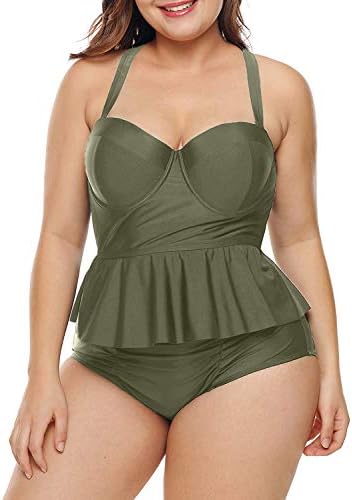 Uniarmoire Womens Plus Size High Waist Fringe Swimwear Two Piece Swimsuit