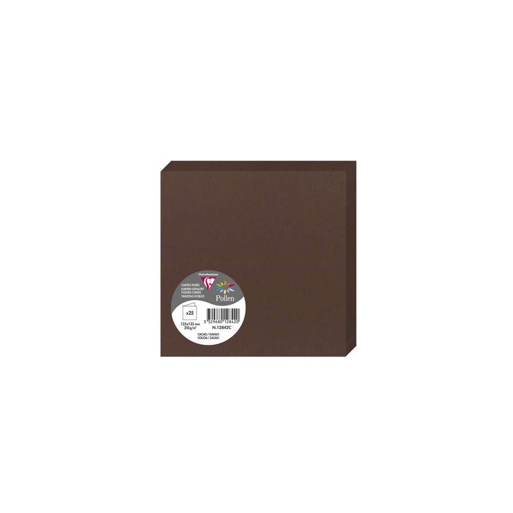 Clairefontaine 12842C Pack of 25 Double Cards Square format 13.5x13.5cm 210gsm Cocoa colour Invitation Correspondence Boards Pollen range Smooth Premium Paper