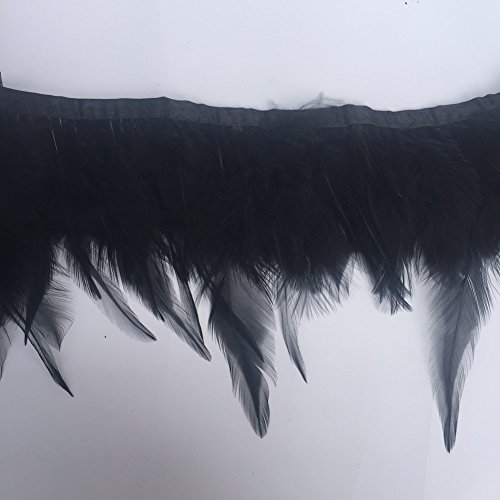 Shekyeon 2yards Rooster Hackle Feather Trim Dress Decoration(black)