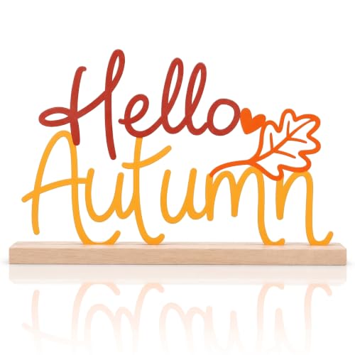 Culudea Fall Table Decor Centerpiece, Hello Autumn Metal Table Sign at Amazon