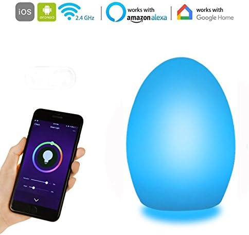 Aspero Wifi Smart Table Lamp Compatible with Alexa Google Home Hand Touch Light, LED Dimmable Ambient Night Light Controlled by Smartlife App, Led Multicolored Colors Light [Oval]