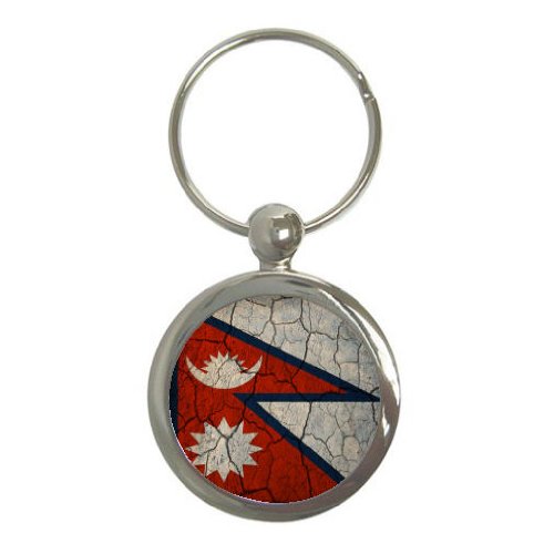 Nepal Flag Crackled Design Round Keychain