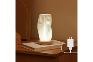 Dawnwake Bedside Lamp with Woodbase - Button Control Table Lamp for Bedroom 12 Way Dimmable Nightstand Lamp with PLA Lampshade for Living Room, Kids Room, College Dorm, Office (White-A, Medium)