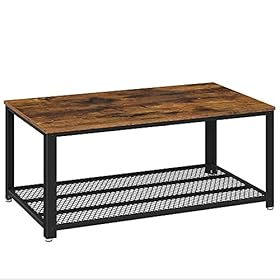 VASAGLE Coffee Table for Living Room, 2-Tier Cocktail Table, Center Table with Mesh Shelf, Steel Frame, Adjustable Feet… 41 yXGt6taS