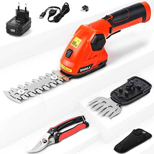 SHALL Cordless Hedge Trimmer and Hedge Trimmer - 7.2V Electric Hedge Trimmer 2 in 1 Portable Hedge Trimmer