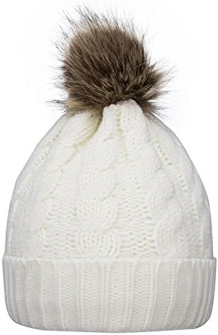 Women's Winter Ribbed Knit Faux Fur Pompoms Chunky Lined Beanie Hats
