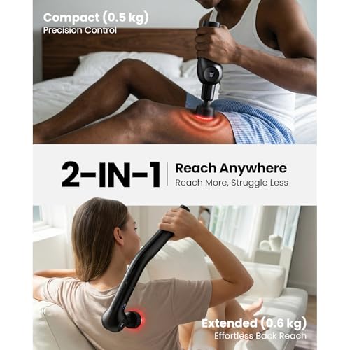 Bob and Brad 2-in-1 Massage Gun with Heat & Infrared, L7 Ultra Back Massager Gun with Detachable Extension Handle & Adjustable Angles for Lumbar & Shoulder, Deep Tissue Percussion Muscle Massager, Ideal Gifts for Men Women