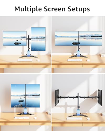 MOUNTUP Dual Monitor Stand - Freestanding & Height Adjustable Monitor Desk Mount, Steady VESA Mount Computer Stand for 2 Screens up to 27 inches, MU1002