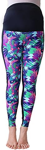 Maternity Leggings, Mirror Print Over Bump,Gray, Black, No See Through Maternity Leggings (M, Tropical Print)