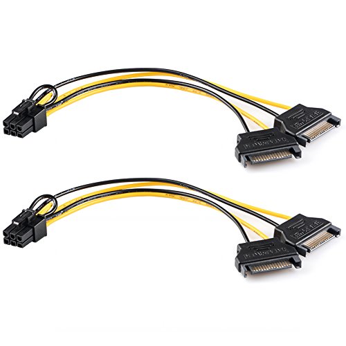 [2 Pack] J&D 2X SATA Power 15 Pin to 6 Pin PCIe Express Graphics Video Card Power Cable Adapter (8 Inch)