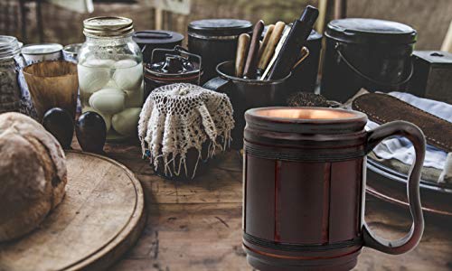 5MoonSun5's Handmade wooden Beer Mug copper Cup Carved Natural Beer Stein Old-Fashioned Barrel Brown Vintage Bar accessories - Wood Carving Beer Mug Great Retro Design Beer Tankard for Men 16oz, - Thumbnail 5