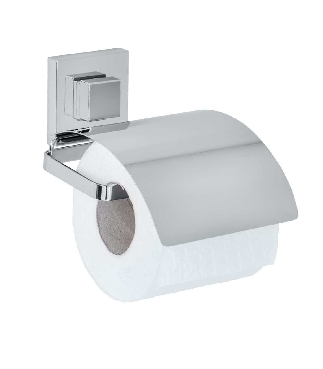 WENKO 22696100 Vacuum-Loc® toilet paper holder with cover Quadro, Stainless steel, 13 x 11.5 x 14 cm, Shiny