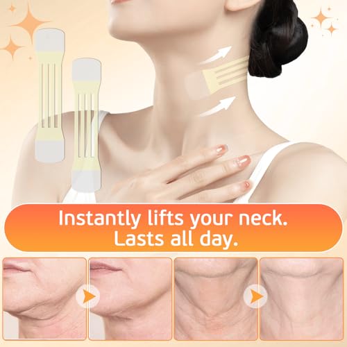 Neck Lift Tape Invisible, Neck Tape Lifting for Double Chin & Sagging Skin, Instant Face Lift Tape Behind Neck, Waterproof Elastic Neck Wrinkle Patches for Women (30PCS+4 Strips)