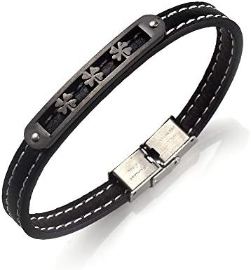 Bracelet Leather Fashion Men And Women Punk Alloy Decoration Four-Leaf Clover Trend Personality Gift Creative Unique Retro Pop Black