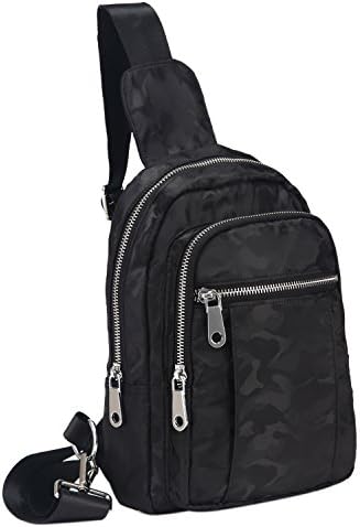 Chest Bag Sling Backpack Shoulder Backpack Messenger Bag Daypack Water Resistant Lightweight Protable Hiking Unisex Boys Girls Camouflage Black