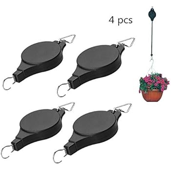 4Pcs Retractable Plant Pulley Adjustable Hanging Flower Basket Hook Hanger for Garden Baskets Pots and Birds Feeder Hanging Basket Indoor Outdoor Decoration