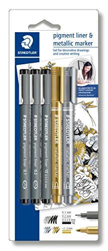 Staedtler Creative Pack 3Â Fineliner Pigment LinerÂ â€“Â Black, Metallic Marker Johanna BASFORD) 308Â SBK3P3