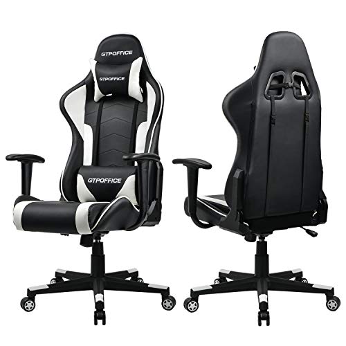 Gaming Chair Racing Style Office Swivel Computer Desk Chair Ergonomic Conference Executive Manager Work Chair PU Leather High Back Adjustable Task Chair (White-1)