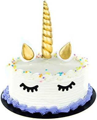 Unicorn Cake Topper Set + 24 Cupcake Toppers + 24 Cupcake Wrappers, Includes Gold Horn, Ears, And Eyelashes - 53 Piece Reusable Bundle