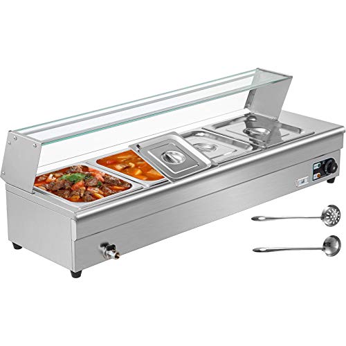 VEVOR 110V Bain Marie Food Warmer 4 Pan x 1/2 GN, Food Grade Stainelss