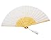 meifan Womens Multi Color Handmade Cotton Lace Folding Hand Fan (White)