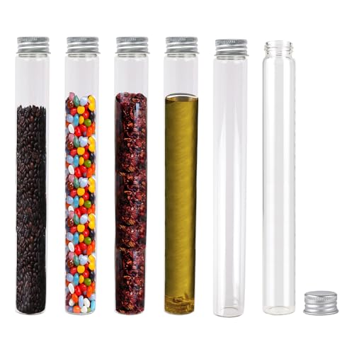 Jarvials 6 Pièces 90ml de Fiole en Verre Transparente de avec Couvercle en Aluminium, Tube a Essai Verre, Etc, Approprié à La Décoration de Laboratoires Scientifiques (6,90ml)