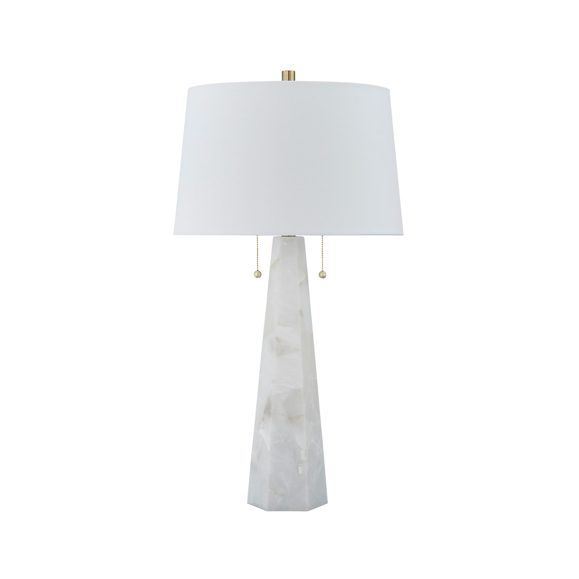 Photo 1 of *** FOR PARTS/ DAMAGED*** Signature Design by Ashley Laurellen Contemporary Table Lamp with 2 Sockets and Pull Chain Switch, Fabric Shade, Resin and Alabaster, 23.25" High, White