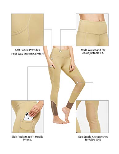 FitsT4 Women's Riding Tights Knee Patch Pull On Horse Riding Equestrian Schooling Tights Khaki M