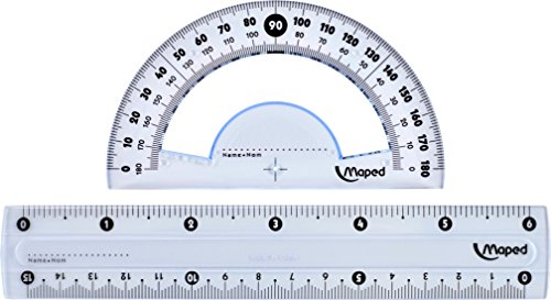 Maped Study Geometry 10 Piece Set, Includes 2 Metal Study Compasses, 2 Triangles, 6" Ruler, 4" Protractor, Pencil for Compass, Pencil Sharpener, Eraser, Lead Refill (897010)
