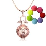 Sharefashion Hollow Can Open Rose Pendant Necklace Locket Necklace for Fragrance Aromatherapy Essential Oil Diffuser Luminous Bead Pendant