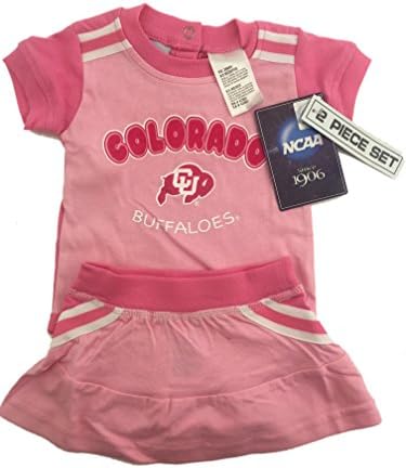 OuterStuff Officially Licensed 2-Piece Set Infant 24 Month Colorado Buffaloes Baby Girls Pink Onesie Romper Creeper With Matching Skirt
