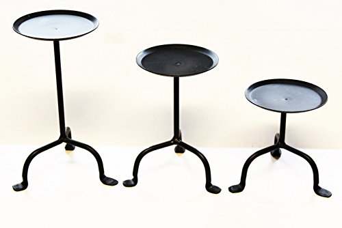 Small Wrought Iron Pillar Candle Stand, 5" Tall 4" Candle Plate - Hand Made By Amish