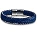 FIBO STEEL Handmade Braided Leather Cuff Bracelet with Clasp, Unique Stylish Jewelry for Men & Women - 11.5mm Width, 7.5/8.0/8.5 Length - Black/Blue