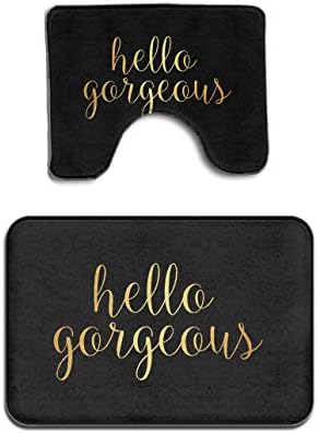 Beach Surfer Chic Hello Gorgeous Gold 2-Piece Soft Bath Rug Set Includes Bathroom Mat Contour Rug Home Decorative…