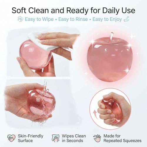 ORCHID M® Apple Squishy Stress Relief, Slow Rebound Pink Fruit Squeeze, Soft Squeezy Balls for Anxiety, Sensory Fruit Squishy for Pinching, Stress Balls Squeeze Alternative