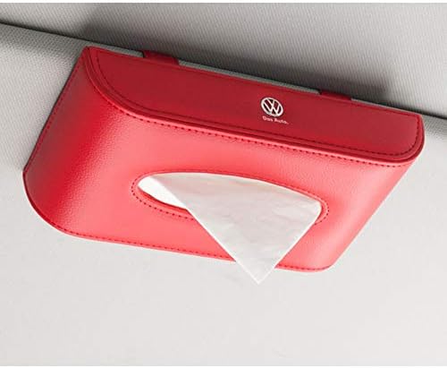 フォルクスワーゲン 車用 ティッシュケース 車載 ティッシュカバー 吊り下げ 車 ティッシュボックス くるま用 ロゴ入り 革 Puレザー サンバイザー ティッシュホルダー ティッシュ収納ボックス ステッチ刺繍 高級 便利 車内収納 車用品 インテリア 高い質感 レッド