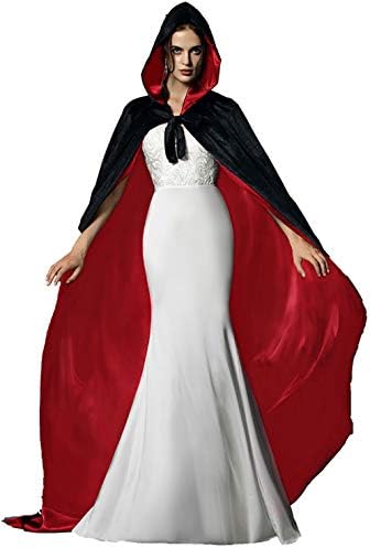 Venus Bridal Black Velvet Cloak with Hood Adult Plus Size Hooded Cloak Black Cape for Women