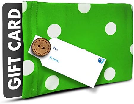 Gift Card Holder - (Set of 2) Stretchy Fabric, Reusable and Eco Friendly - Green and White Polka Dots (2 Gift Card Holders with 2 FREE Gift Tags)