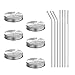 6pcs Pack 304 Stainless Steel Regular Mouth Mason Jar Lids with Straw Hole, Silicone Seals, Including 6pcs Stainless Steel Straws and 1pcs Cleaning Brush, Compatible with Ball & Kerr Mason Jars